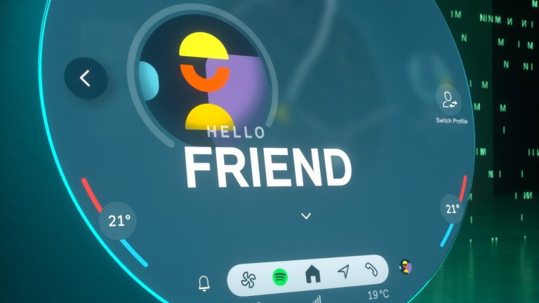 Sürücüyü selamlamak için karşılama mesajı içeren MINI dairesel ekran